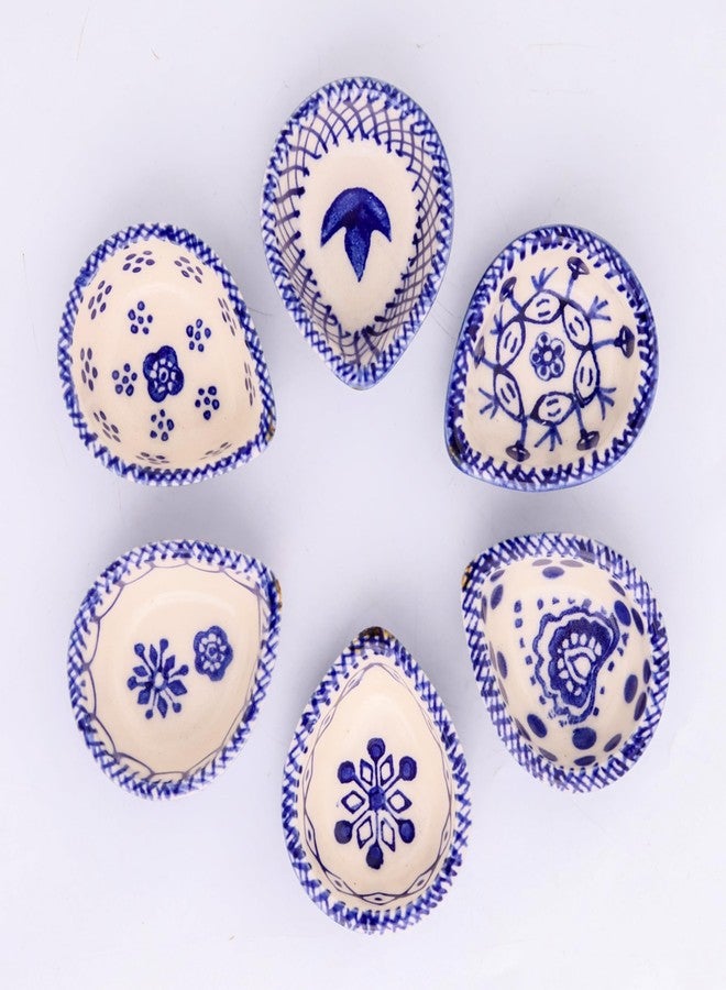 Indian-Shelf IndianShelf 6 Piece Diwali Diyas Blue and White Puja Oil Lamp Ceramic Diya Deepam Deepak Blue Pottery Bulk Diwali Gifts Home Temple Puja Articles Mandir Decor Diwali Housewarming Return Gift - Image 1